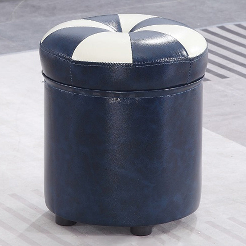 Modern Pouf Ottoman Faux Leather Tufted Geometric Printed Cylinder Shape Ottoman Blue-Yellow 1 Piece Clearhalo 'furn' 'furn_ottomans_poufs' 'Furniture' 'Living Room Furniture' 'Ottomans & Poufs' 'ottomans_poufs' 6009133