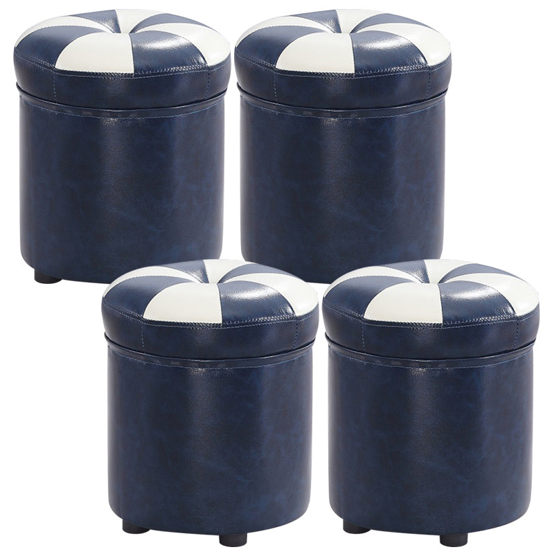 Modern Pouf Ottoman Faux Leather Tufted Geometric Printed Cylinder Shape Ottoman Blue-Yellow 4 Piece Set Clearhalo 'furn' 'furn_ottomans_poufs' 'Furniture' 'Living Room Furniture' 'Ottomans & Poufs' 'ottomans_poufs' 6009138