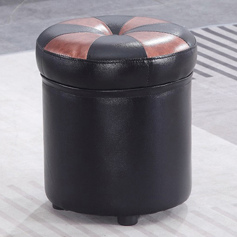 Modern Pouf Ottoman Faux Leather Tufted Geometric Printed Cylinder Shape Ottoman Black-Gold 1 Piece Clearhalo 'furn' 'furn_ottomans_poufs' 'Furniture' 'Living Room Furniture' 'Ottomans & Poufs' 'ottomans_poufs' 6009145