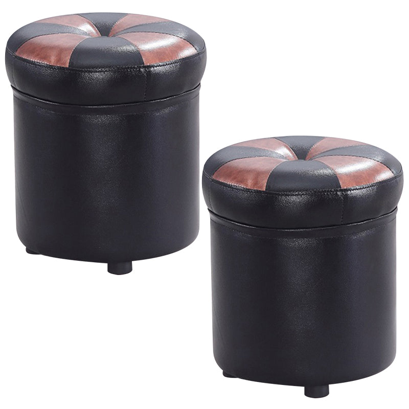 Modern Pouf Ottoman Faux Leather Tufted Geometric Printed Cylinder Shape Ottoman Black-Gold 2 Piece Set Clearhalo 'furn' 'furn_ottomans_poufs' 'Furniture' 'Living Room Furniture' 'Ottomans & Poufs' 'ottomans_poufs' 6009146