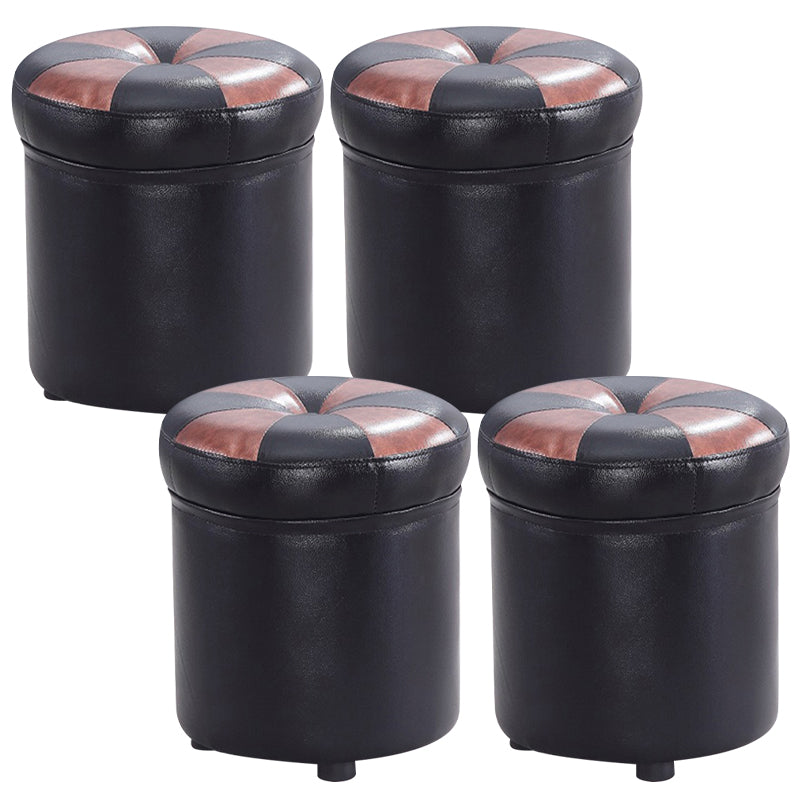 Modern Pouf Ottoman Faux Leather Tufted Geometric Printed Cylinder Shape Ottoman Black-Gold 4 Piece Set Clearhalo 'furn' 'furn_ottomans_poufs' 'Furniture' 'Living Room Furniture' 'Ottomans & Poufs' 'ottomans_poufs' 6009147