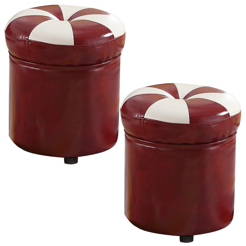 Modern Pouf Ottoman Faux Leather Tufted Geometric Printed Cylinder Shape Ottoman Burgundy 2 Piece Set Clearhalo 'furn' 'furn_ottomans_poufs' 'Furniture' 'Living Room Furniture' 'Ottomans & Poufs' 'ottomans_poufs' 6009149