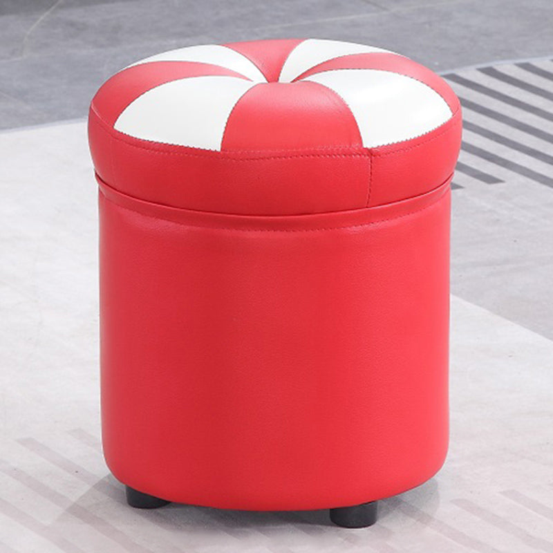 Modern Pouf Ottoman Faux Leather Tufted Geometric Printed Cylinder Shape Ottoman Red-White 1 Piece Clearhalo 'furn' 'furn_ottomans_poufs' 'Furniture' 'Living Room Furniture' 'Ottomans & Poufs' 'ottomans_poufs' 6009151