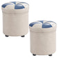 Modern Pouf Ottoman Faux Leather Tufted Geometric Printed Cylinder Shape Ottoman Gray-Blue 2 Piece Set Clearhalo 'furn' 'furn_ottomans_poufs' 'Furniture' 'Living Room Furniture' 'Ottomans & Poufs' 'ottomans_poufs' 6009155
