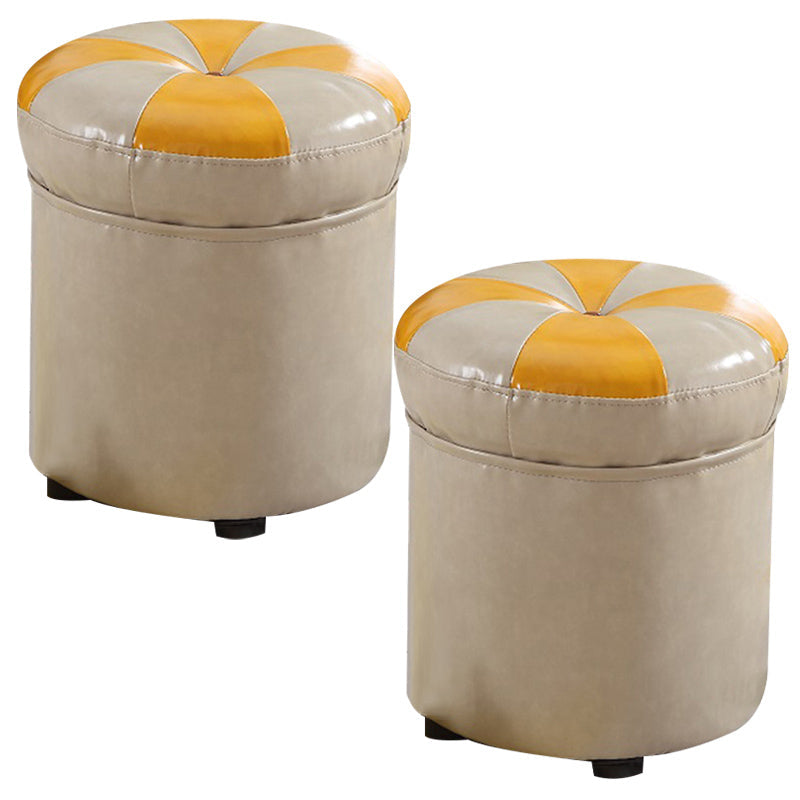 Modern Pouf Ottoman Faux Leather Tufted Geometric Printed Cylinder Shape Ottoman Gray-Yellow 2 Piece Set Clearhalo 'furn' 'furn_ottomans_poufs' 'Furniture' 'Living Room Furniture' 'Ottomans & Poufs' 'ottomans_poufs' 6009158