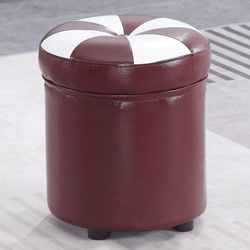 Modern Pouf Ottoman Faux Leather Tufted Geometric Printed Cylinder Shape Ottoman Burgundy-White 1 Piece Clearhalo 'furn' 'furn_ottomans_poufs' 'Furniture' 'Living Room Furniture' 'Ottomans & Poufs' 'ottomans_poufs' 6009163