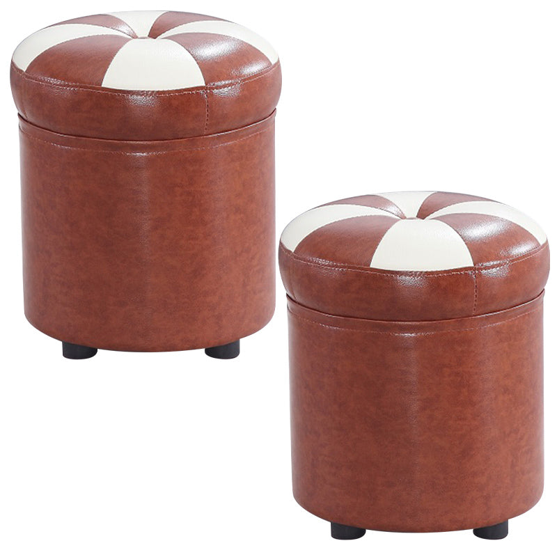 Modern Pouf Ottoman Faux Leather Tufted Geometric Printed Cylinder Shape Ottoman Coffee-Yellow 2 Piece Set Clearhalo 'furn' 'furn_ottomans_poufs' 'Furniture' 'Living Room Furniture' 'Ottomans & Poufs' 'ottomans_poufs' 6009167