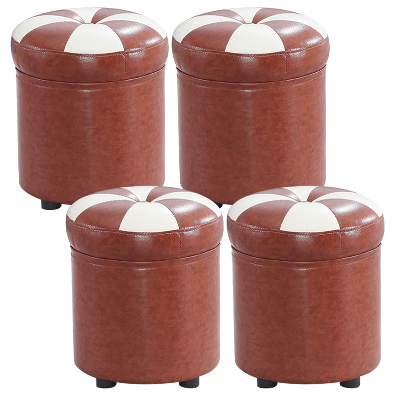 Modern Pouf Ottoman Faux Leather Tufted Geometric Printed Cylinder Shape Ottoman Coffee-Yellow 4 Piece Set Clearhalo 'furn' 'furn_ottomans_poufs' 'Furniture' 'Living Room Furniture' 'Ottomans & Poufs' 'ottomans_poufs' 6009168