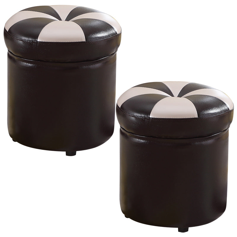 Modern Pouf Ottoman Faux Leather Tufted Geometric Printed Cylinder Shape Ottoman Coffee-Gold 2 Piece Set Clearhalo 'furn' 'furn_ottomans_poufs' 'Furniture' 'Living Room Furniture' 'Ottomans & Poufs' 'ottomans_poufs' 6009173
