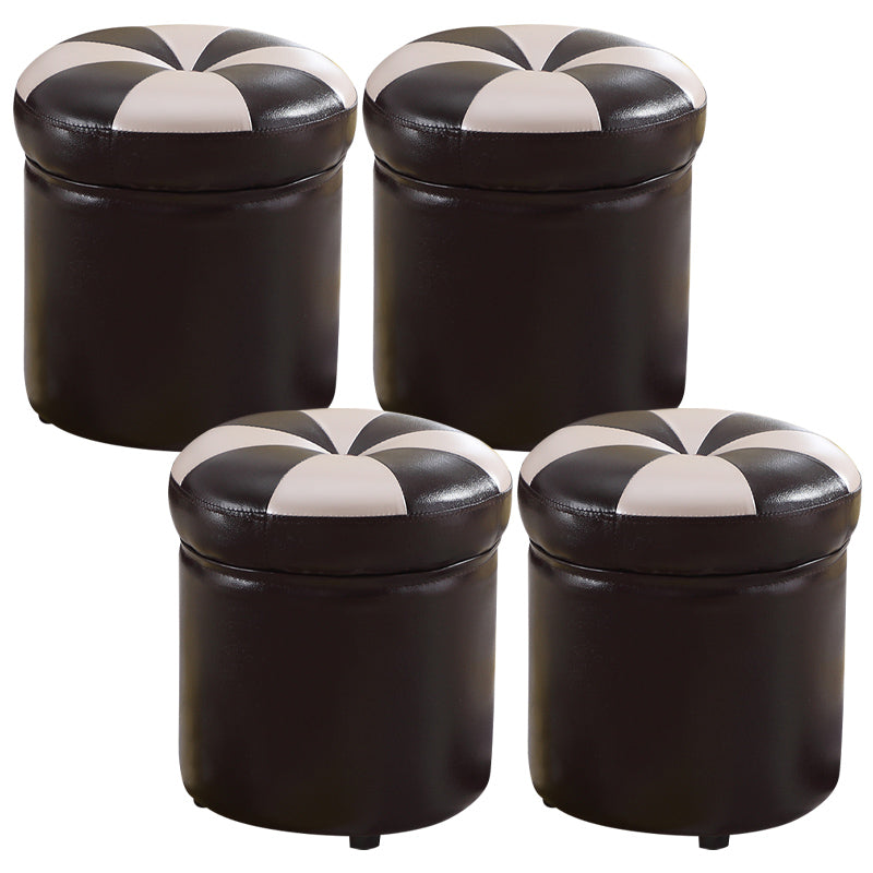 Modern Pouf Ottoman Faux Leather Tufted Geometric Printed Cylinder Shape Ottoman Coffee-Gold 4 Piece Set Clearhalo 'furn' 'furn_ottomans_poufs' 'Furniture' 'Living Room Furniture' 'Ottomans & Poufs' 'ottomans_poufs' 6009174