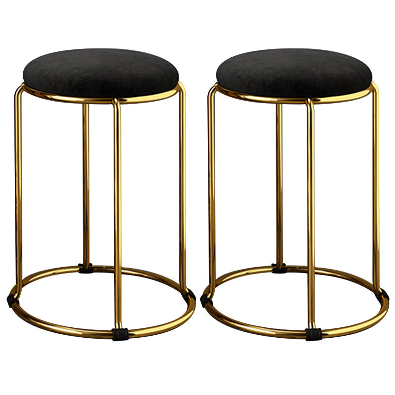 Velvet Upholstered Ottoman Solid Color Round Contemporary Metal Frame Ottoman Black 2 Piece Set Clearhalo 'furn' 'furn_ottomans_poufs' 'Furniture' 'Living Room Furniture' 'Ottomans & Poufs' 'ottomans_poufs' 6009232