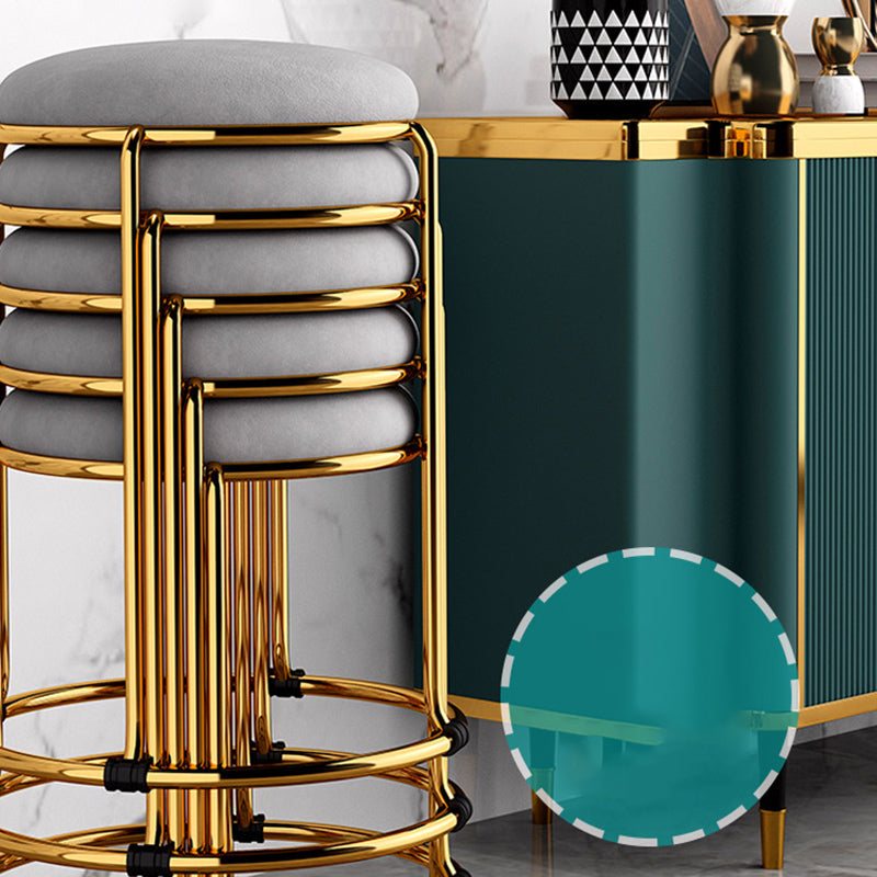 Velvet Upholstered Ottoman Solid Color Round Contemporary Metal Frame Ottoman Clearhalo 'furn' 'furn_ottomans_poufs' 'Furniture' 'Living Room Furniture' 'Ottomans & Poufs' 'ottomans_poufs' 6009235