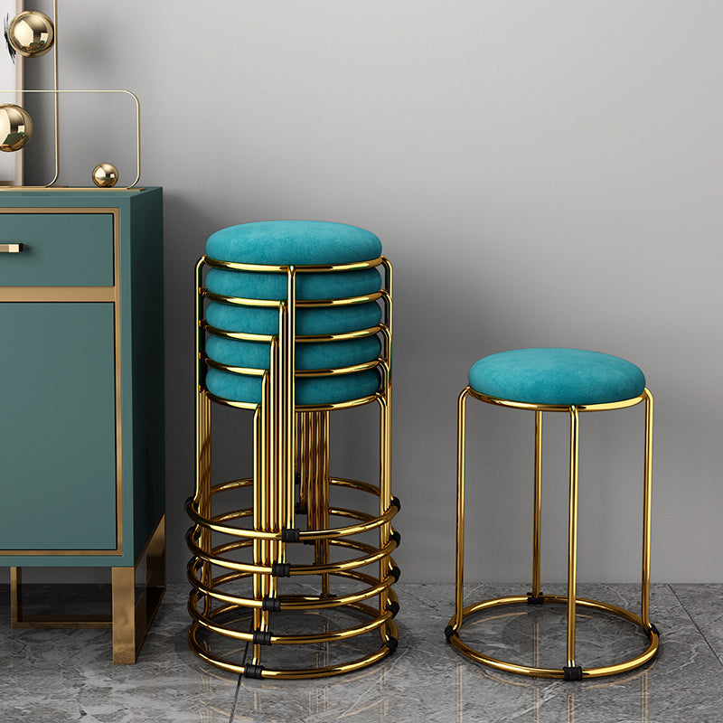 Velvet Upholstered Ottoman Solid Color Round Contemporary Metal Frame Ottoman Clearhalo 'furn' 'furn_ottomans_poufs' 'Furniture' 'Living Room Furniture' 'Ottomans & Poufs' 'ottomans_poufs' 6009237