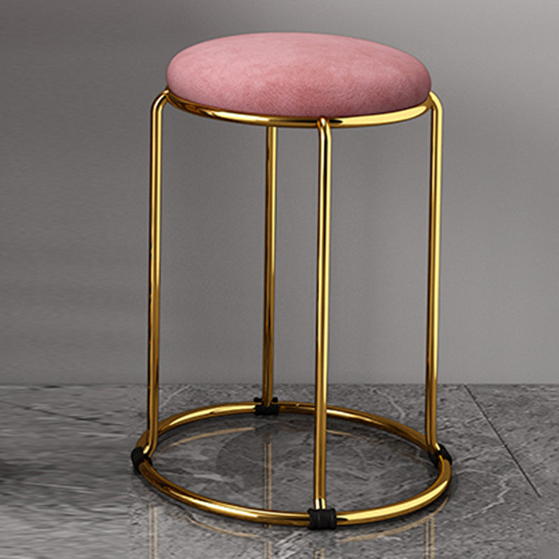 Velvet Upholstered Ottoman Solid Color Round Contemporary Metal Frame Ottoman Pink 1 Piece Clearhalo 'furn' 'furn_ottomans_poufs' 'Furniture' 'Living Room Furniture' 'Ottomans & Poufs' 'ottomans_poufs' 6009242