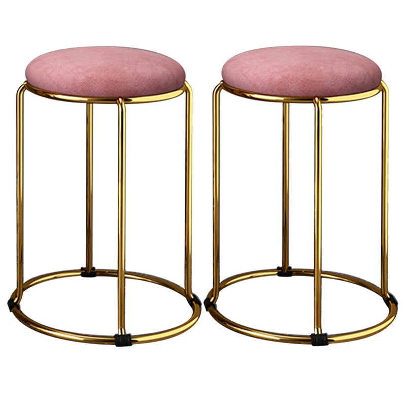 Velvet Upholstered Ottoman Solid Color Round Contemporary Metal Frame Ottoman Pink 2 Piece Set Clearhalo 'furn' 'furn_ottomans_poufs' 'Furniture' 'Living Room Furniture' 'Ottomans & Poufs' 'ottomans_poufs' 6009245