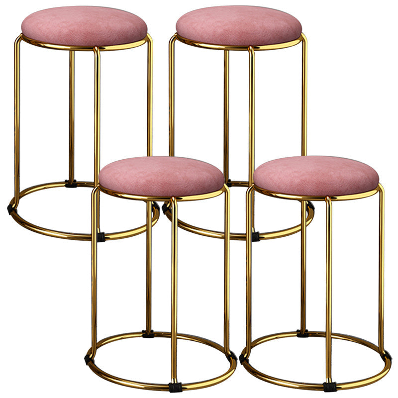 Velvet Upholstered Ottoman Solid Color Round Contemporary Metal Frame Ottoman Pink 4 Piece Set Clearhalo 'furn' 'furn_ottomans_poufs' 'Furniture' 'Living Room Furniture' 'Ottomans & Poufs' 'ottomans_poufs' 6009246