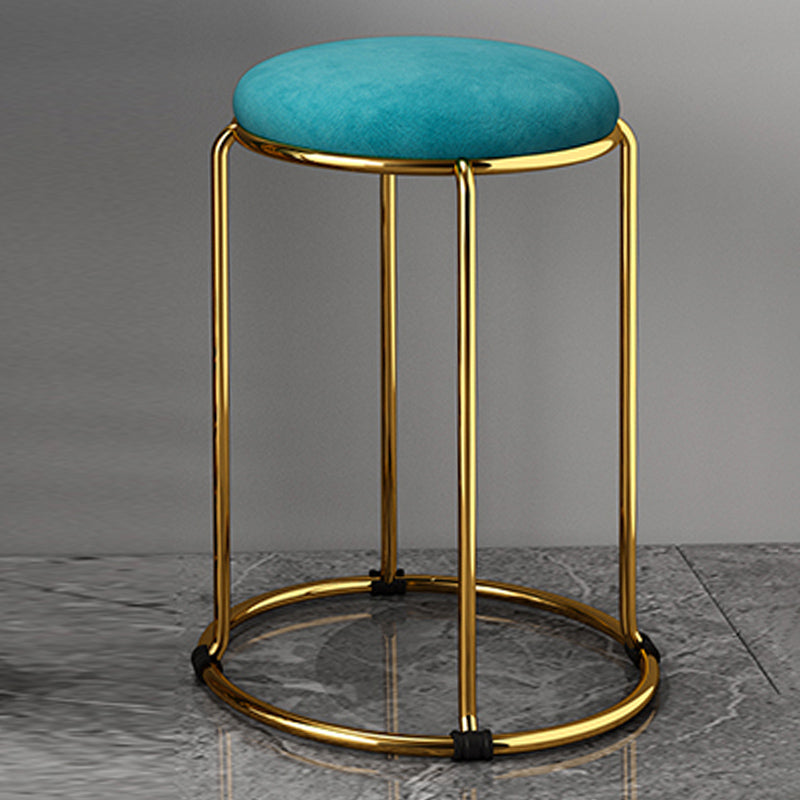 Velvet Upholstered Ottoman Solid Color Round Contemporary Metal Frame Ottoman Blue 1 Piece Clearhalo 'furn' 'furn_ottomans_poufs' 'Furniture' 'Living Room Furniture' 'Ottomans & Poufs' 'ottomans_poufs' 6009249