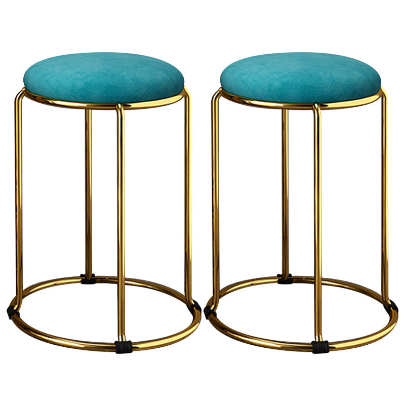 Velvet Upholstered Ottoman Solid Color Round Contemporary Metal Frame Ottoman Blue 2 Piece Set Clearhalo 'furn' 'furn_ottomans_poufs' 'Furniture' 'Living Room Furniture' 'Ottomans & Poufs' 'ottomans_poufs' 6009250