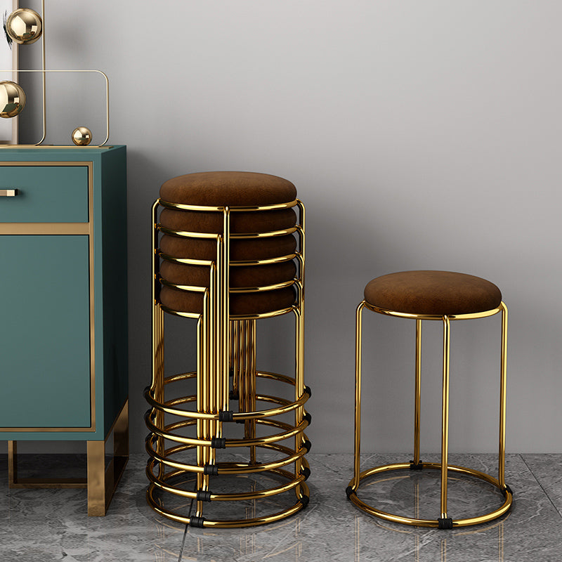 Velvet Upholstered Ottoman Solid Color Round Contemporary Metal Frame Ottoman Clearhalo 'furn' 'furn_ottomans_poufs' 'Furniture' 'Living Room Furniture' 'Ottomans & Poufs' 'ottomans_poufs' 6009251