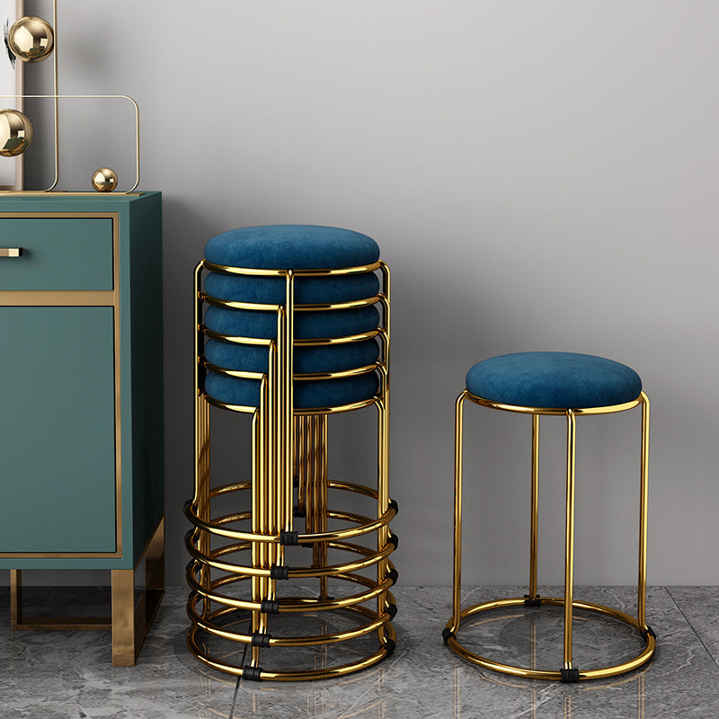 Velvet Upholstered Ottoman Solid Color Round Contemporary Metal Frame Ottoman Clearhalo 'furn' 'furn_ottomans_poufs' 'Furniture' 'Living Room Furniture' 'Ottomans & Poufs' 'ottomans_poufs' 6009253