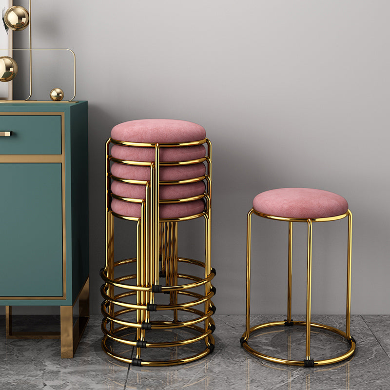 Velvet Upholstered Ottoman Solid Color Round Contemporary Metal Frame Ottoman Clearhalo 'furn' 'furn_ottomans_poufs' 'Furniture' 'Living Room Furniture' 'Ottomans & Poufs' 'ottomans_poufs' 6009254