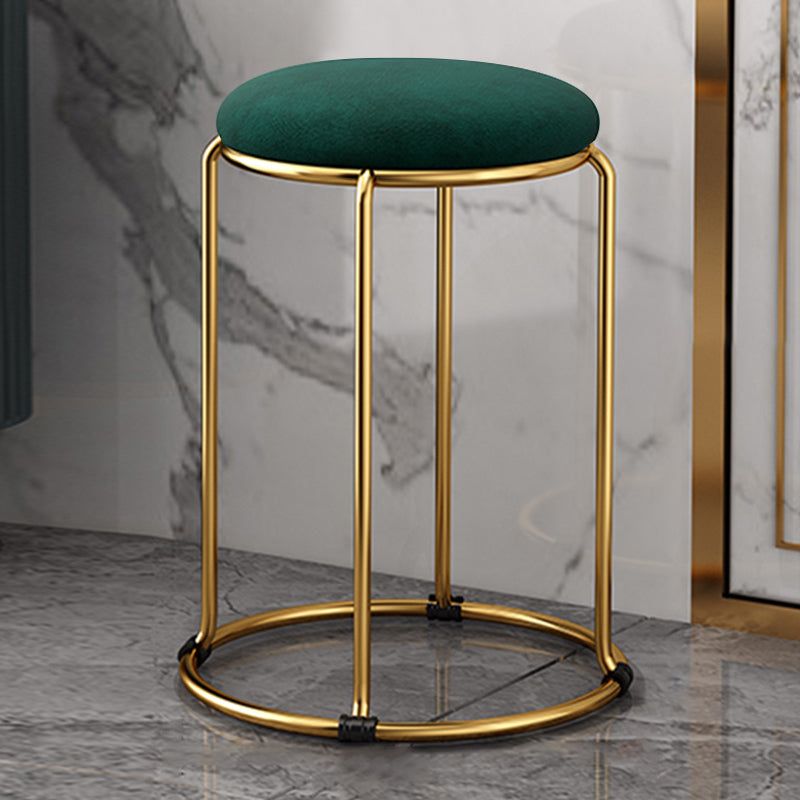 Velvet Upholstered Ottoman Solid Color Round Contemporary Metal Frame Ottoman Green 1 Piece Clearhalo 'furn' 'furn_ottomans_poufs' 'Furniture' 'Living Room Furniture' 'Ottomans & Poufs' 'ottomans_poufs' 6009255