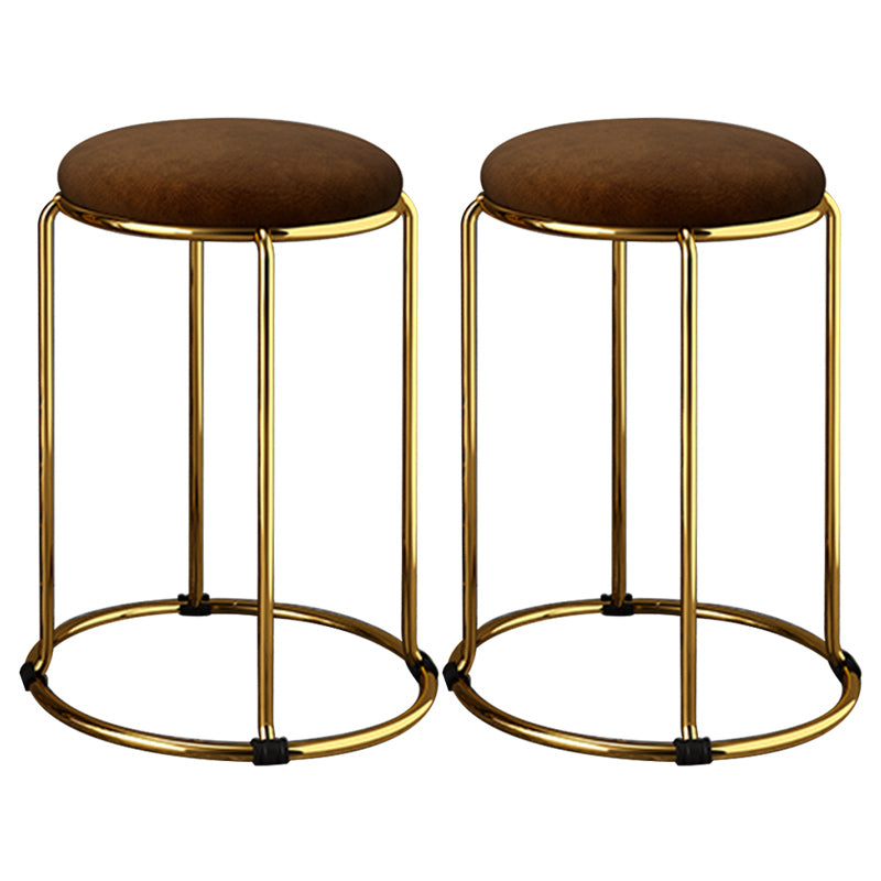 Velvet Upholstered Ottoman Solid Color Round Contemporary Metal Frame Ottoman Coffee 2 Piece Set Clearhalo 'furn' 'furn_ottomans_poufs' 'Furniture' 'Living Room Furniture' 'Ottomans & Poufs' 'ottomans_poufs' 6009260