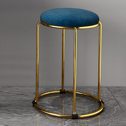 Velvet Upholstered Ottoman Solid Color Round Contemporary Metal Frame Ottoman Royal Blue 1 Piece Clearhalo 'furn' 'furn_ottomans_poufs' 'Furniture' 'Living Room Furniture' 'Ottomans & Poufs' 'ottomans_poufs' 6009262