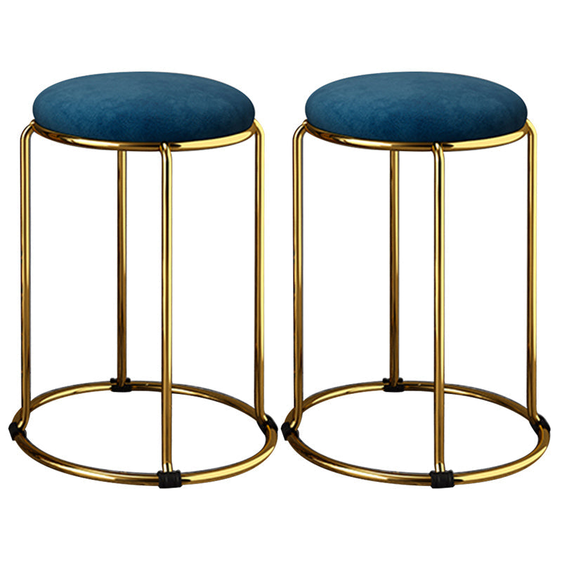 Velvet Upholstered Ottoman Solid Color Round Contemporary Metal Frame Ottoman Royal Blue 2 Piece Set Clearhalo 'furn' 'furn_ottomans_poufs' 'Furniture' 'Living Room Furniture' 'Ottomans & Poufs' 'ottomans_poufs' 6009263