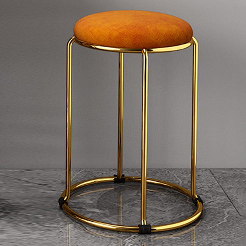 Velvet Upholstered Ottoman Solid Color Round Contemporary Metal Frame Ottoman Orange 1 Piece Clearhalo 'furn' 'furn_ottomans_poufs' 'Furniture' 'Living Room Furniture' 'Ottomans & Poufs' 'ottomans_poufs' 6009265