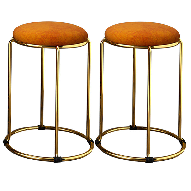 Velvet Upholstered Ottoman Solid Color Round Contemporary Metal Frame Ottoman Orange 2 Piece Set Clearhalo 'furn' 'furn_ottomans_poufs' 'Furniture' 'Living Room Furniture' 'Ottomans & Poufs' 'ottomans_poufs' 6009266