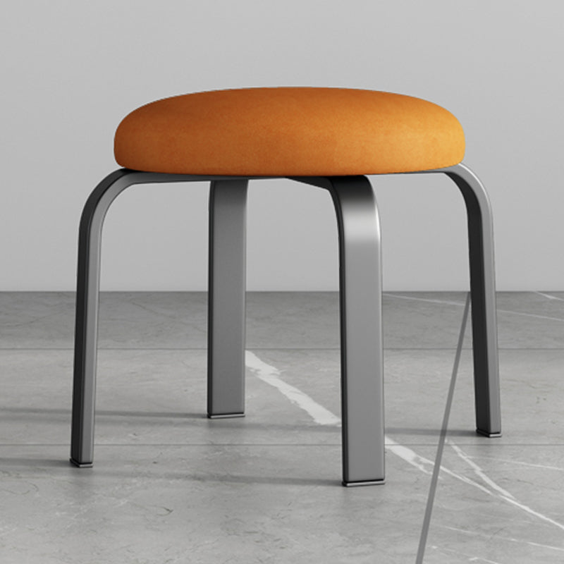 Fabric Round Water Resistant Ottoman Modern Solid Color Metal Frame Ottoman Orange 1 Piece Black Clearhalo 'furn' 'furn_ottomans_poufs' 'Furniture' 'Living Room Furniture' 'Ottomans & Poufs' 'ottomans_poufs' 6009270