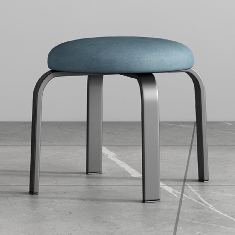 Fabric Round Water Resistant Ottoman Modern Solid Color Metal Frame Ottoman Blue Gray 1 Piece Black Clearhalo 'furn' 'furn_ottomans_poufs' 'Furniture' 'Living Room Furniture' 'Ottomans & Poufs' 'ottomans_poufs' 6009296