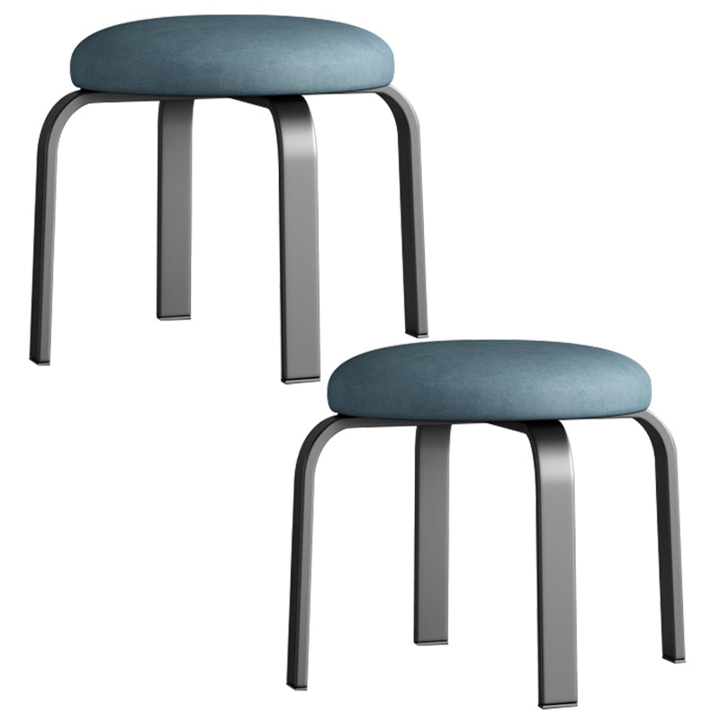 Fabric Round Water Resistant Ottoman Modern Solid Color Metal Frame Ottoman Blue Gray 2 Piece Set Black Clearhalo 'furn' 'furn_ottomans_poufs' 'Furniture' 'Living Room Furniture' 'Ottomans & Poufs' 'ottomans_poufs' 6009297