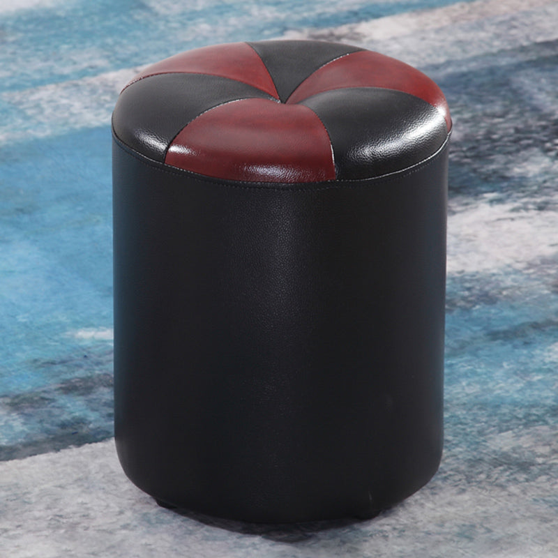Modern Pouf Ottoman Genuine Leather Upholstered Tufted Cylinder Shape Ottoman