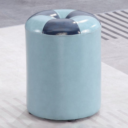 Modern Pouf Ottoman Genuine Leather Upholstered Tufted Cylinder Shape Ottoman