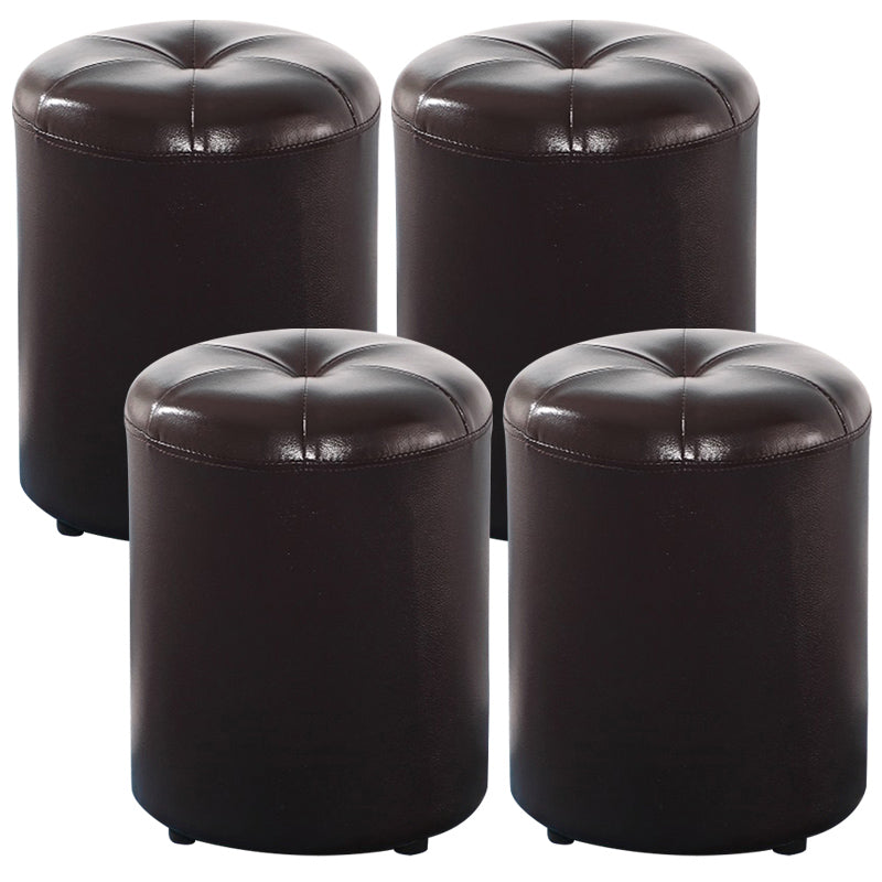 Modern Pouf Ottoman Genuine Leather Upholstered Tufted Cylinder Shape Ottoman
