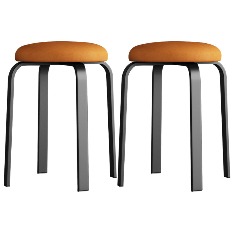 Footstool Ottoman Upholstered Metal Frame Fabric Modern Solid Round Ottoman Orange 2 Piece Set Black Clearhalo 'furn' 'furn_ottomans_poufs' 'Furniture' 'Living Room Furniture' 'Ottomans & Poufs' 'ottomans_poufs' 6009365