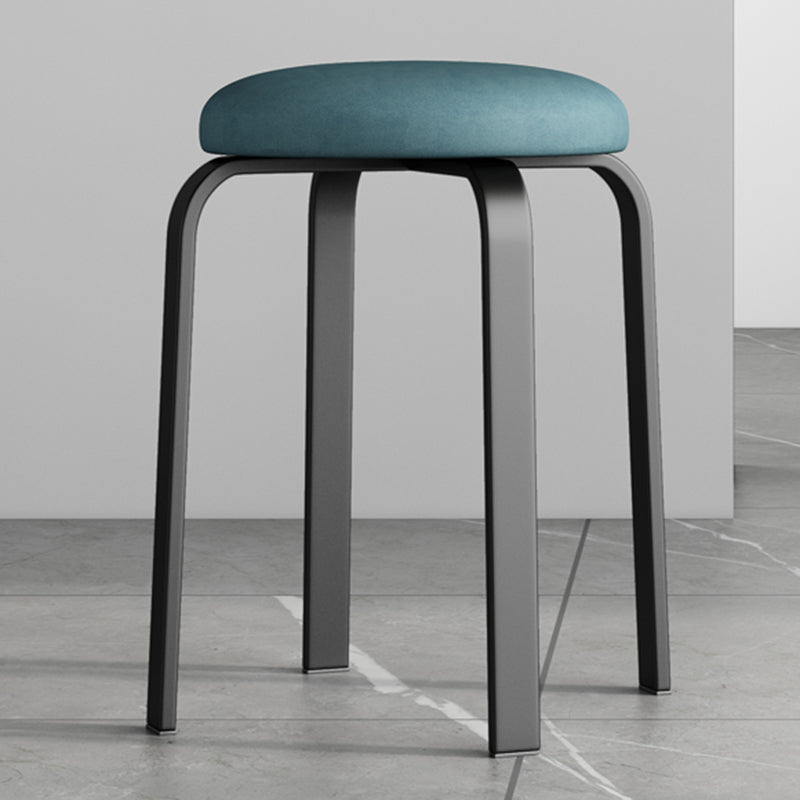 Footstool Ottoman Upholstered Metal Frame Fabric Modern Solid Round Ottoman Blue 1 Piece Black Clearhalo 'furn' 'furn_ottomans_poufs' 'Furniture' 'Living Room Furniture' 'Ottomans & Poufs' 'ottomans_poufs' 6009370