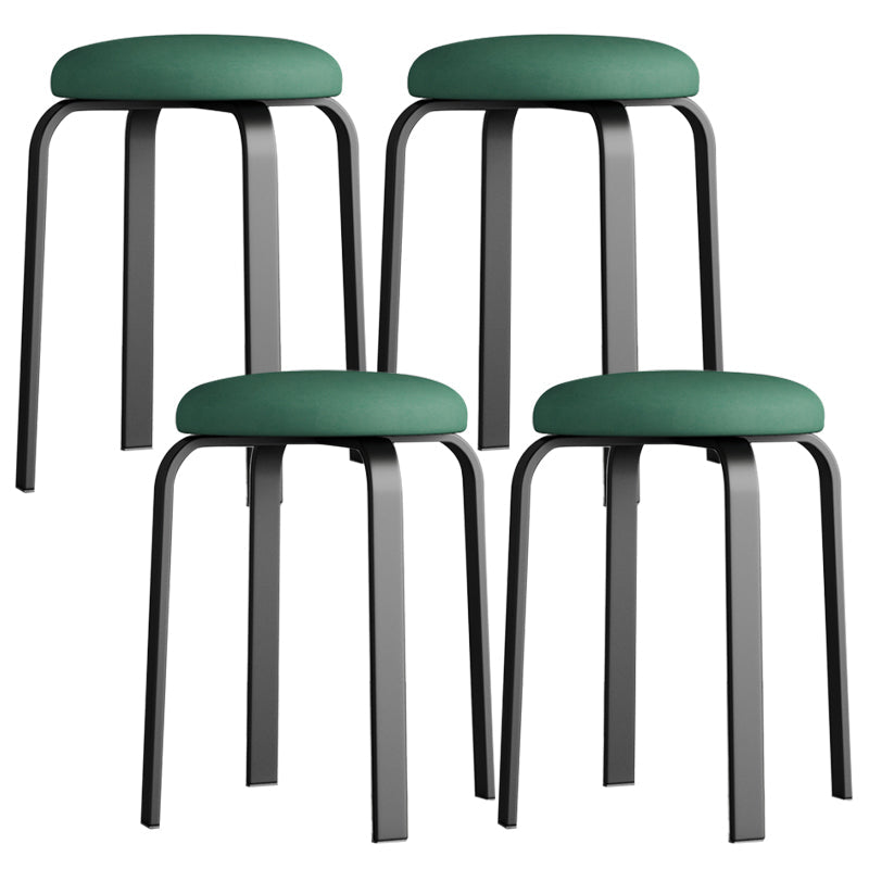 Footstool Ottoman Upholstered Metal Frame Fabric Modern Solid Round Ottoman Green 4 Piece Set Black Clearhalo 'furn' 'furn_ottomans_poufs' 'Furniture' 'Living Room Furniture' 'Ottomans & Poufs' 'ottomans_poufs' 6009380