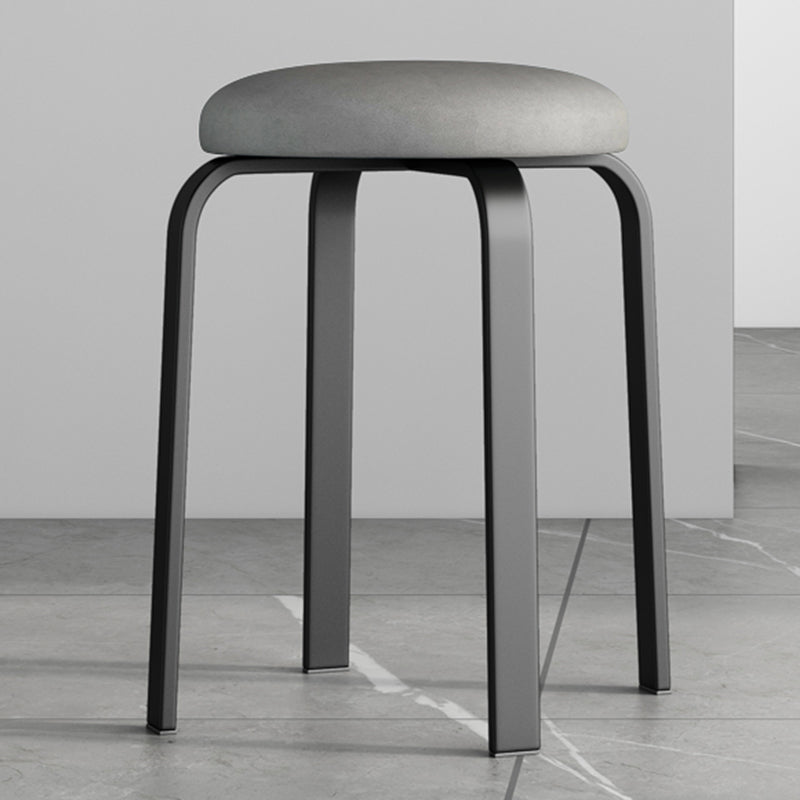 Footstool Ottoman Upholstered Metal Frame Fabric Modern Solid Round Ottoman Light Gray 1 Piece Black Clearhalo 'furn' 'furn_ottomans_poufs' 'Furniture' 'Living Room Furniture' 'Ottomans & Poufs' 'ottomans_poufs' 6009387