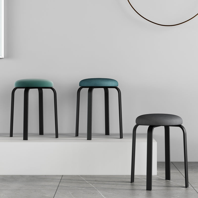 Footstool Ottoman Upholstered Metal Frame Fabric Modern Solid Round Ottoman Clearhalo 'furn' 'furn_ottomans_poufs' 'Furniture' 'Living Room Furniture' 'Ottomans & Poufs' 'ottomans_poufs' 6009388