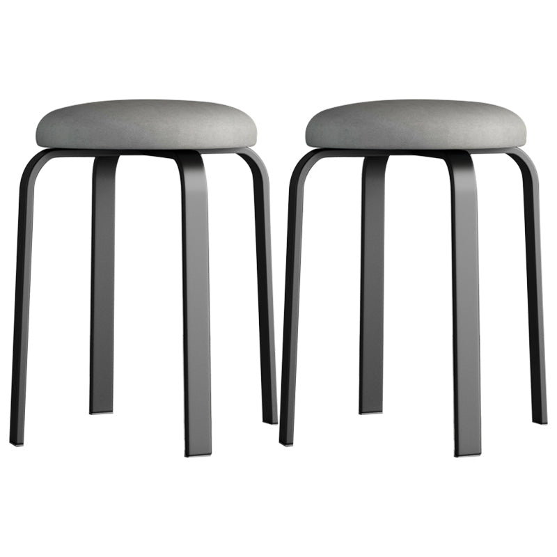 Footstool Ottoman Upholstered Metal Frame Fabric Modern Solid Round Ottoman Light Gray 2 Piece Set Black Clearhalo 'furn' 'furn_ottomans_poufs' 'Furniture' 'Living Room Furniture' 'Ottomans & Poufs' 'ottomans_poufs' 6009389