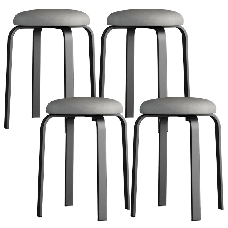 Footstool Ottoman Upholstered Metal Frame Fabric Modern Solid Round Ottoman Light Gray 4 Piece Set Black Clearhalo 'furn' 'furn_ottomans_poufs' 'Furniture' 'Living Room Furniture' 'Ottomans & Poufs' 'ottomans_poufs' 6009391