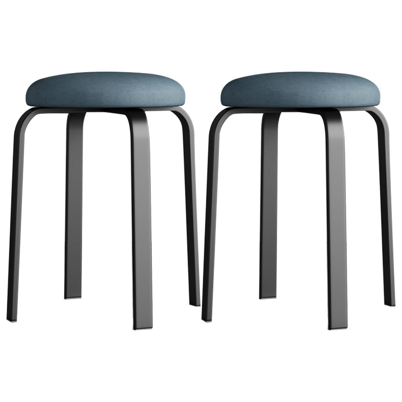 Footstool Ottoman Upholstered Metal Frame Fabric Modern Solid Round Ottoman Blue Gray 2 Piece Set Black Clearhalo 'furn' 'furn_ottomans_poufs' 'Furniture' 'Living Room Furniture' 'Ottomans & Poufs' 'ottomans_poufs' 6009394