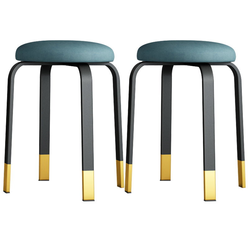 Footstool Ottoman Upholstered Metal Frame Fabric Modern Solid Round Ottoman Blue 2 Piece Set Black Gold Clearhalo 'furn' 'furn_ottomans_poufs' 'Furniture' 'Living Room Furniture' 'Ottomans & Poufs' 'ottomans_poufs' 6009400