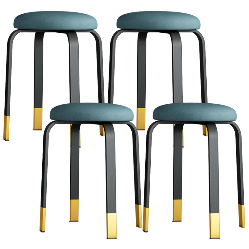 Footstool Ottoman Upholstered Metal Frame Fabric Modern Solid Round Ottoman Blue 4 Piece Set Black Gold Clearhalo 'furn' 'furn_ottomans_poufs' 'Furniture' 'Living Room Furniture' 'Ottomans & Poufs' 'ottomans_poufs' 6009401