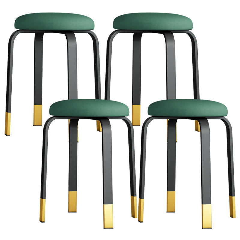 Footstool Ottoman Upholstered Metal Frame Fabric Modern Solid Round Ottoman Green 4 Piece Set Black Gold Clearhalo 'furn' 'furn_ottomans_poufs' 'Furniture' 'Living Room Furniture' 'Ottomans & Poufs' 'ottomans_poufs' 6009404