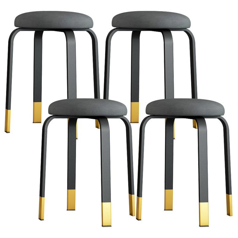 Footstool Ottoman Upholstered Metal Frame Fabric Modern Solid Round Ottoman Dark Gray 4 Piece Set Black Gold Clearhalo 'furn' 'furn_ottomans_poufs' 'Furniture' 'Living Room Furniture' 'Ottomans & Poufs' 'ottomans_poufs' 6009407