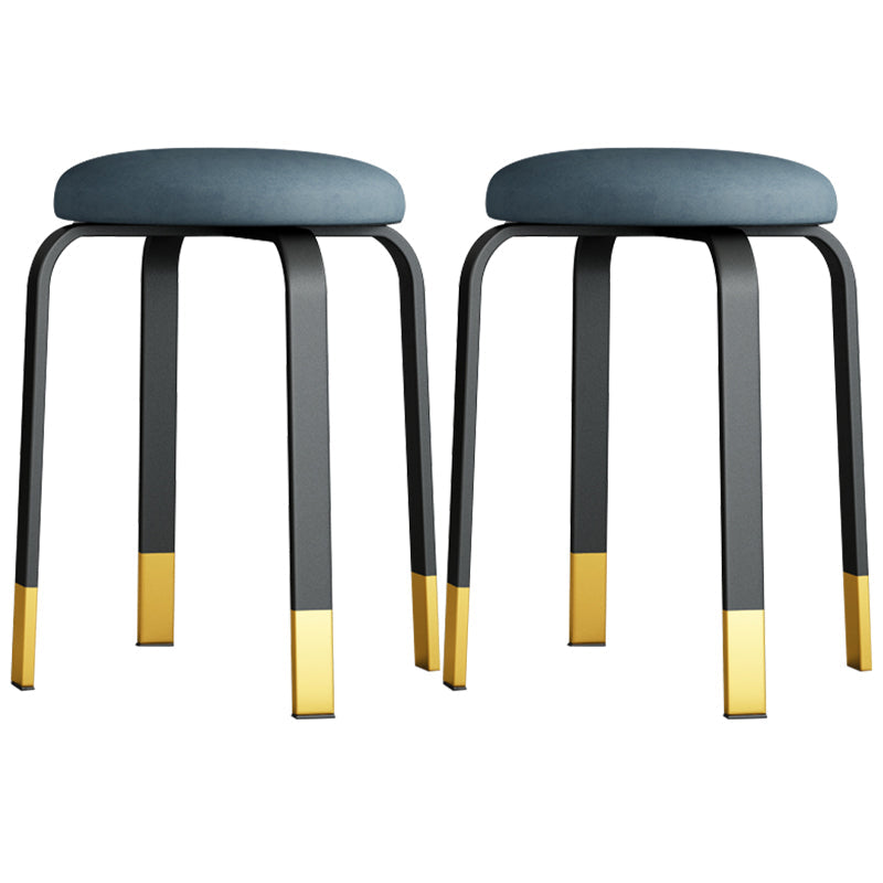 Footstool Ottoman Upholstered Metal Frame Fabric Modern Solid Round Ottoman Blue Gray 2 Piece Set Black Gold Clearhalo 'furn' 'furn_ottomans_poufs' 'Furniture' 'Living Room Furniture' 'Ottomans & Poufs' 'ottomans_poufs' 6009412